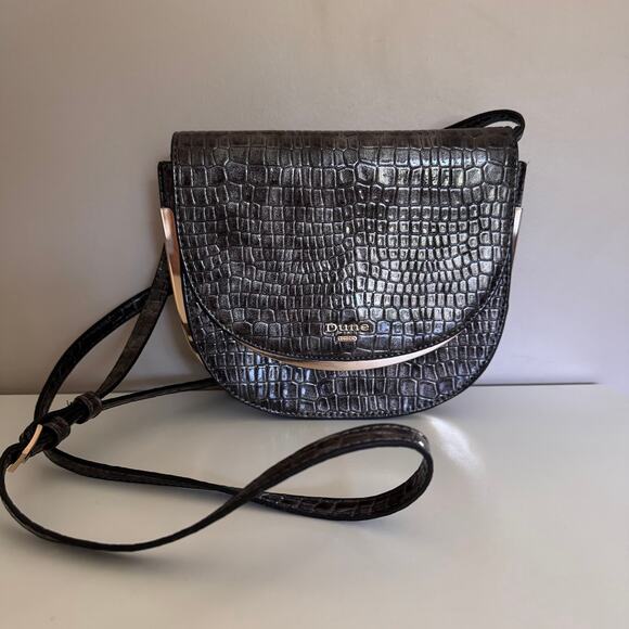 Dune London Edellie Grey Croc Front Flap Snap Detail Crossbody Bag - Picture 3 of 12
